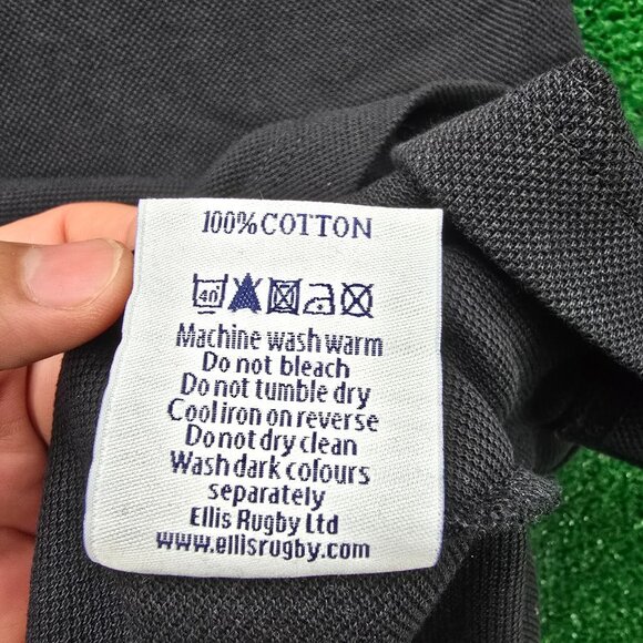 Bath Rugby Polo Shirt Mens Medium Black Blue‎ Short Sleeve Striped 1865 Crest - Picture 9 of 11